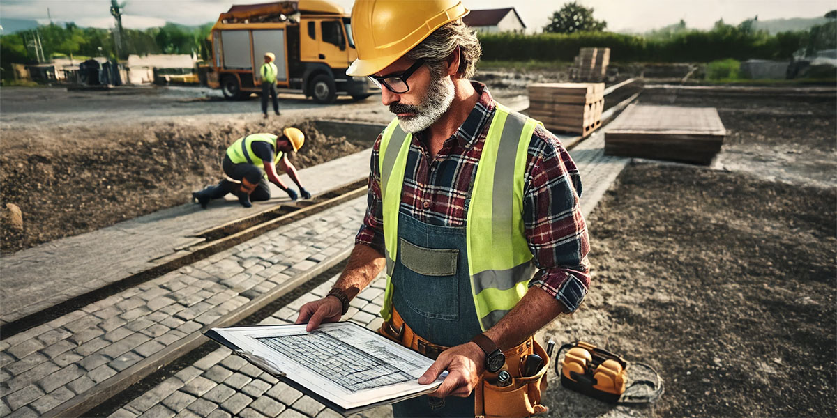 Byggledare som tittar på en ritning.